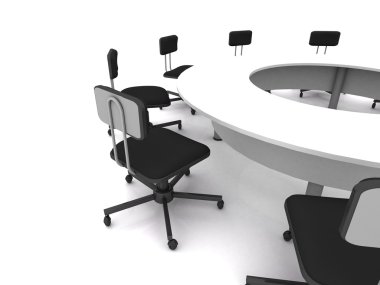 Ofis koltukları beyaz. 3D render