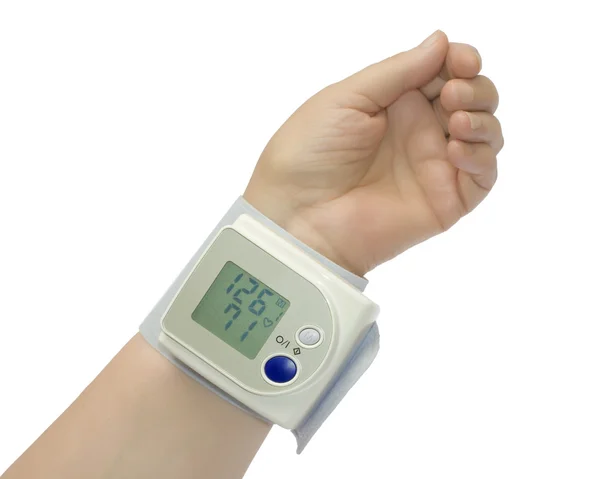 白上手腕血压监视器 — 图库照片