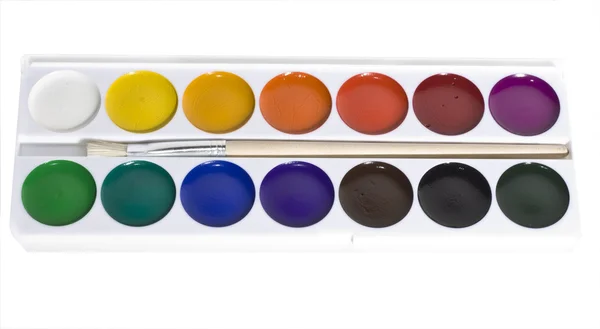 Set of water colour paints with a brush — Stock Photo, Image