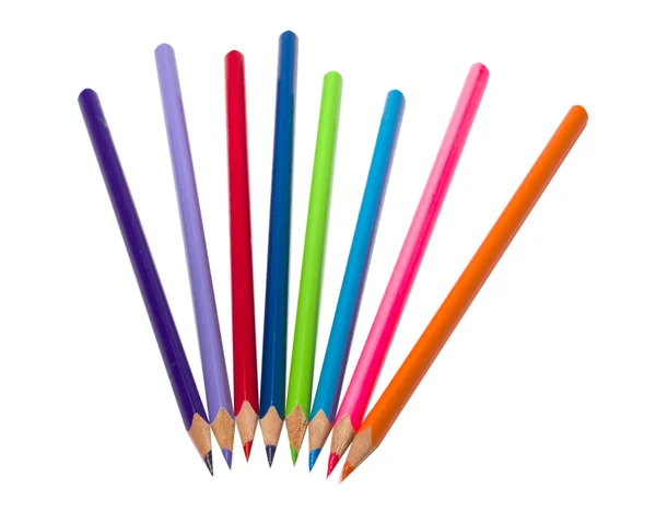 Osm barevné tužky na izolované bílé b — Stock fotografie