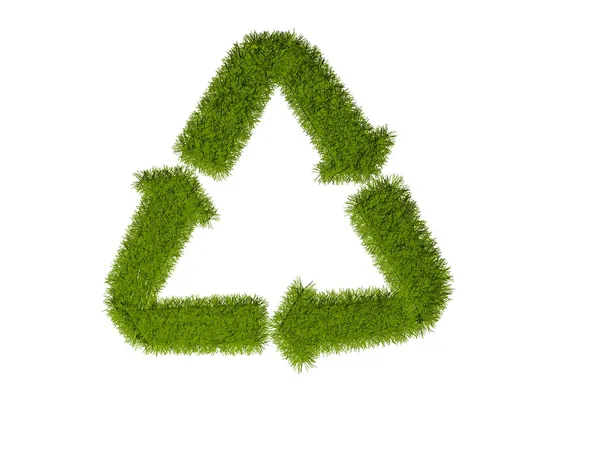 Símbolo de reciclagem com grama sobre branco — Fotografia de Stock