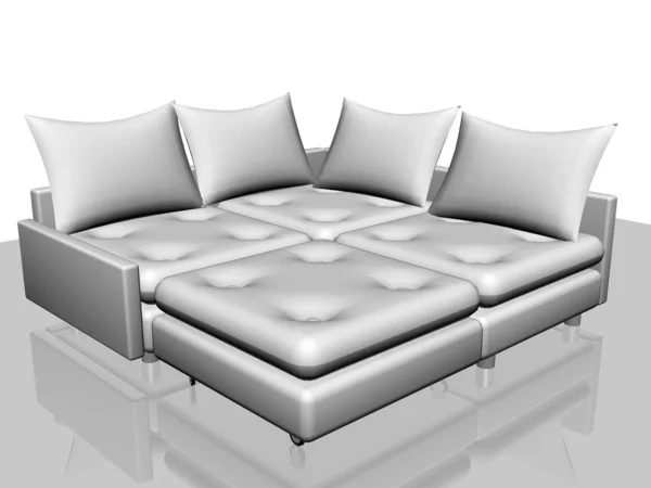 Καναπές στο λευκό. 3D απόδοση — Φωτογραφία Αρχείου