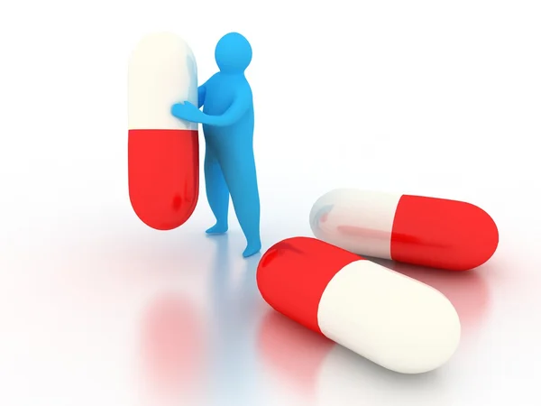 3d pessoa abstrata com pílulas sobre branco — Fotografia de Stock