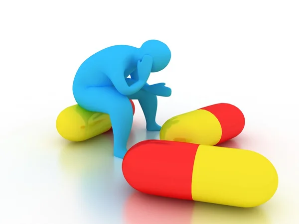3d abstract person with pills over white — Stock Photo, Image