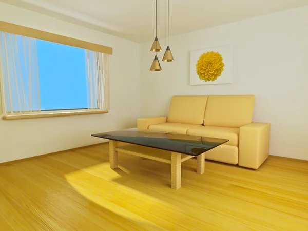 Pokoj s pohovkou. 3D vykreslování — Stock fotografie