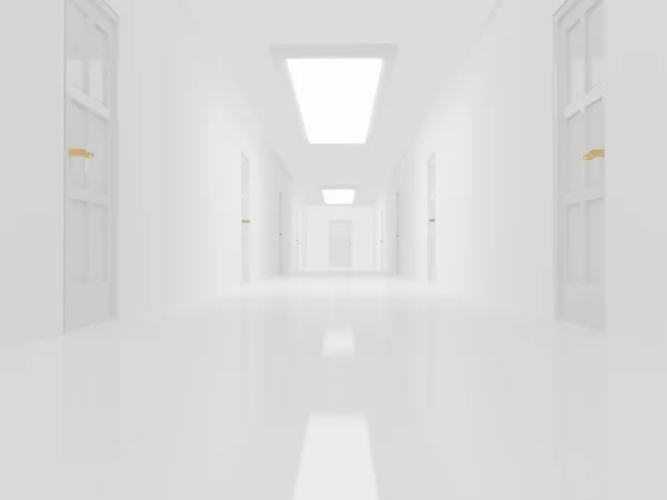 Segurando beco com piso branco e portas — Fotografia de Stock