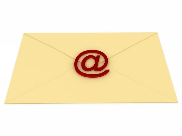 Envelope com sinal de e-mail sobre branco — Fotografia de Stock