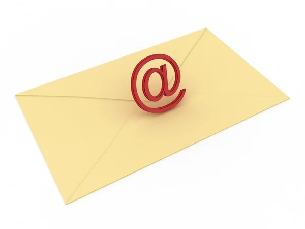 Envelope com sinal de e-mail sobre branco — Fotografia de Stock