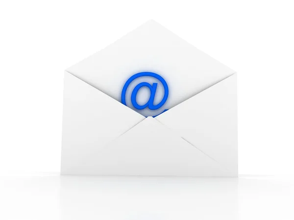 Obálka s e-mailovou značkou přes bílou — Stock fotografie
