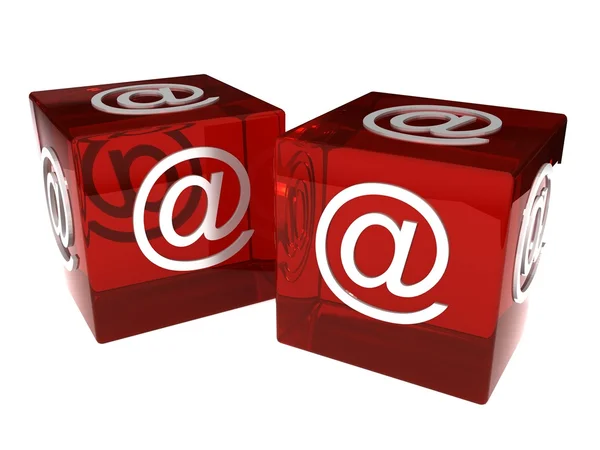 Twee dobbelstenen met e-mail ondertekenen over Wit — Stockfoto