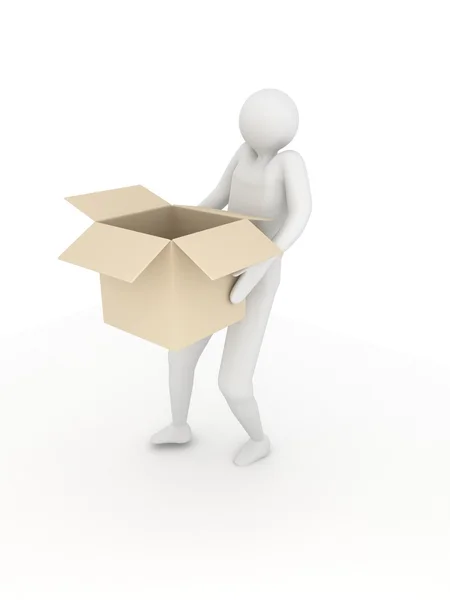 3d persona con scatola su sfondo bianco — Foto Stock