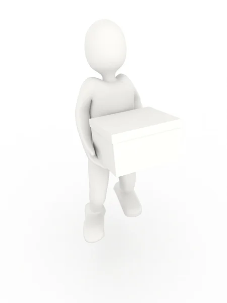 3d persona con caja sobre fondo blanco — Foto de Stock