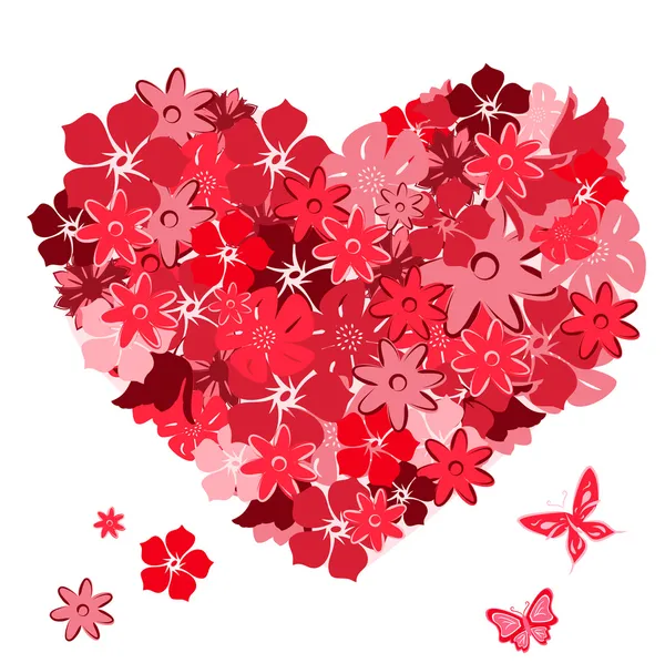 Coeur floral avec des papillons. Vecteur il — Image vectorielle