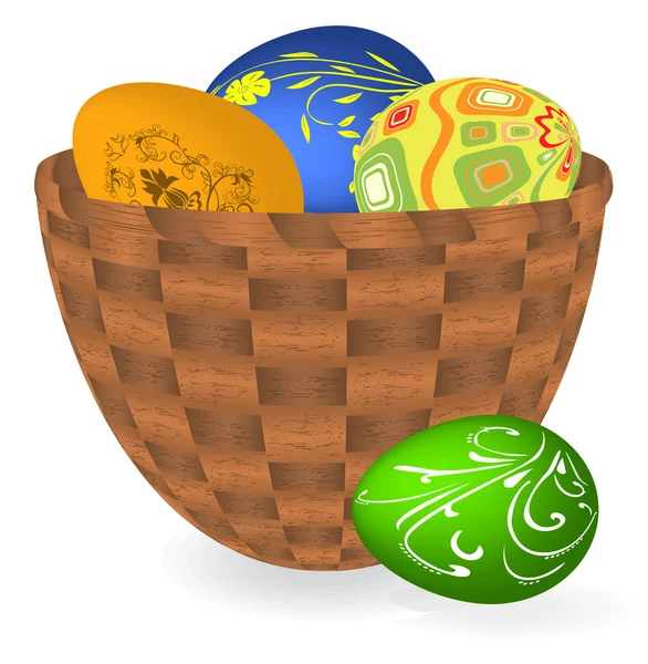 Cesta com ovos de Páscoa. Vector illustra — Vetor de Stock