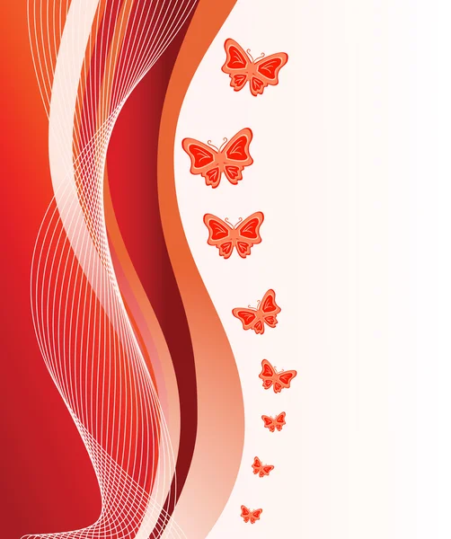 Fondo rojo abstracto con mariposas — Vector de stock