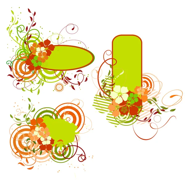 Green and orange banner with flowers — Stock Vector