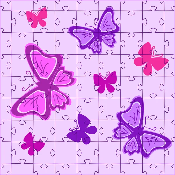 Rompecabezas con mariposas en color rosa — Vector de stock