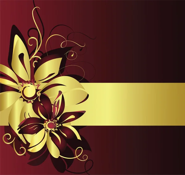 Золотой баннер с цветами — стоковый вектор