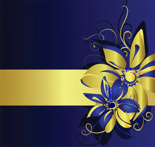 Bannière dorée avec fleurs — Image vectorielle