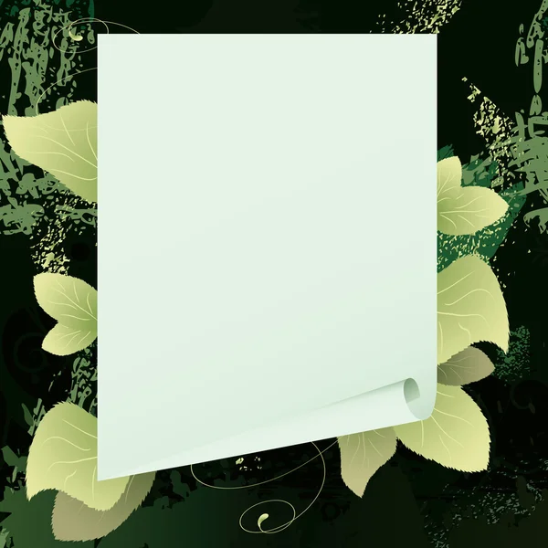 バナー紙と緑の葉を持つ — ストックベクタ