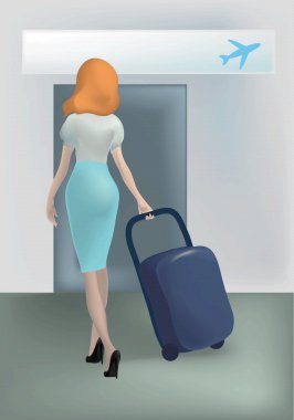 Young woman come to airport clipart