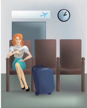 Young woman come to airport clipart