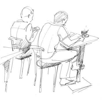 Fellows in a cafe clipart