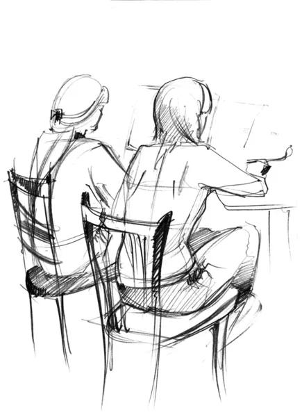 Um companheiro e menina desenhar — Fotografia de Stock