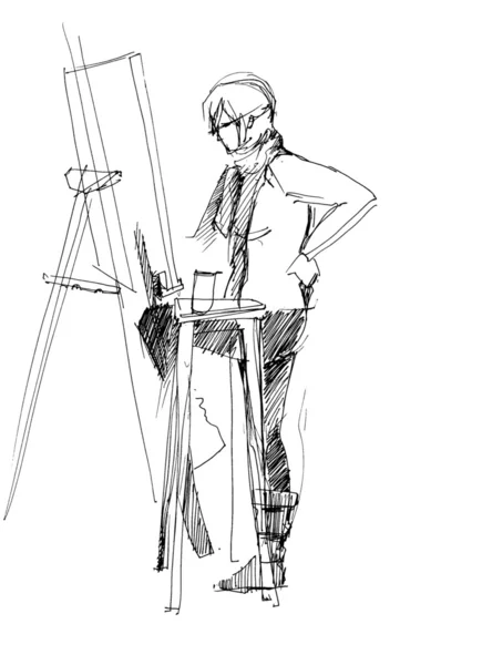 Bir adam bir şövale üzerinde çizim — Stok fotoğraf