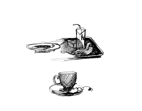 Easy breakfast is tea, juice — Stock Photo, Image