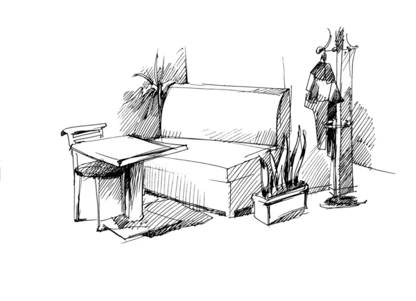 Tisch und Stuhl neben einem Sofa — Stockfoto