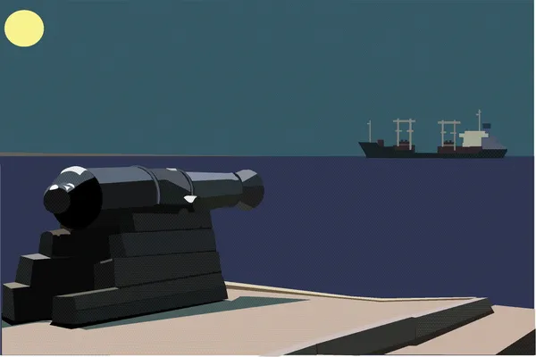 Cannone e nave di notte — Vettoriale Stock