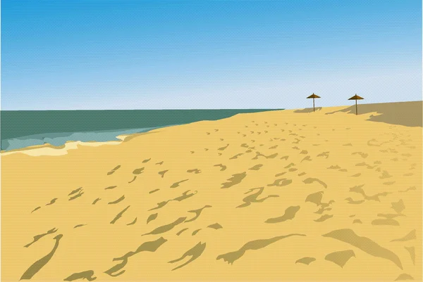 Une mer est une plage et deux champignons — Image vectorielle