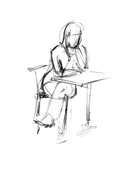 Uma menina na mesa encheu uma perna em — Fotografia de Stock