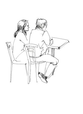 Fellow and girl at the table clipart