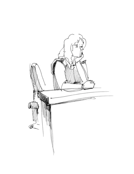 Девушка-блондинка за столом полный смех — стоковое фото