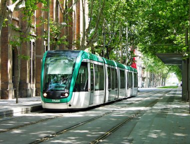 Modern tram in Barcelona clipart