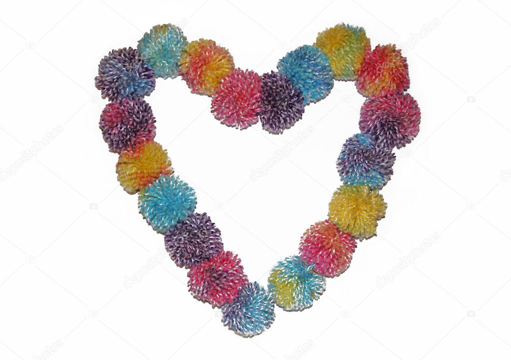Colorful heart of thread pompons