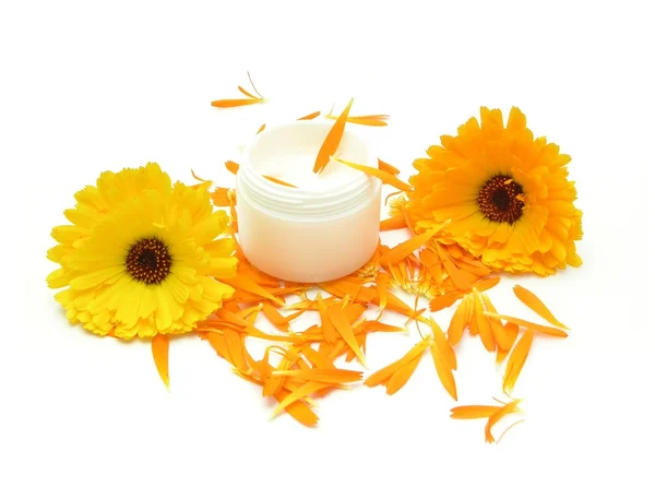 stock image Hand-made beauty cream with flowers (cal