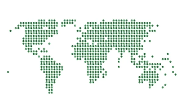 Карта світу з зеленими цятками та знаком долара — стокове фото