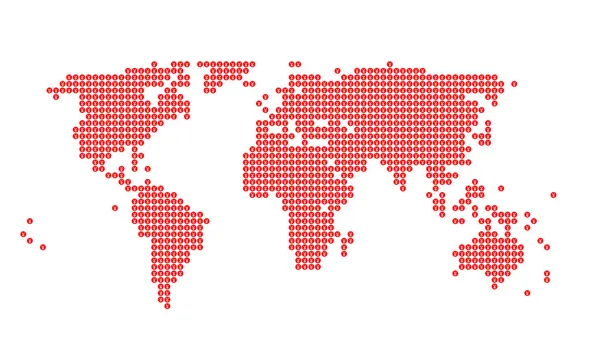Världskarta med yen logga in röda prickar — Stockfoto