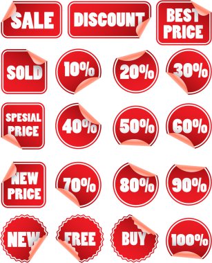 Set of red discount price labels clipart