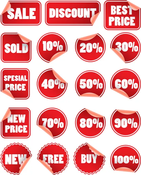 Set van rode korting Prijsvraag etiketten — Stockvector