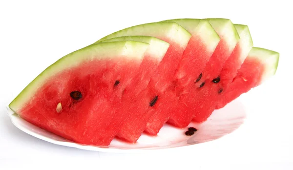 Skivor av saftiga vattenmelon serveras på whi — Stockfoto