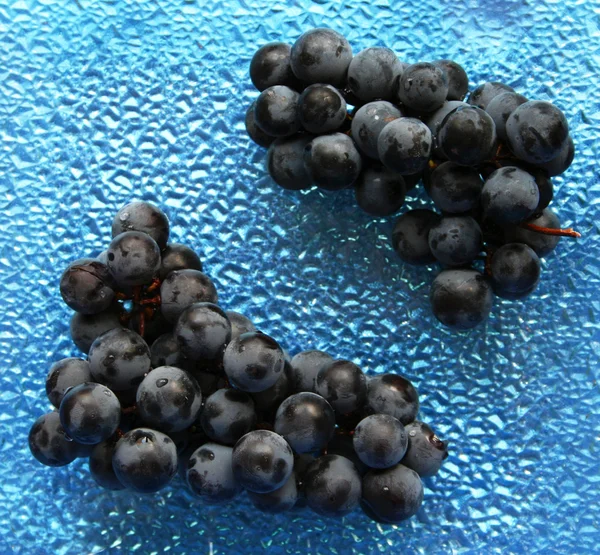 Голубые виноградные гроздья на стеклянной пластине — стоковое фото