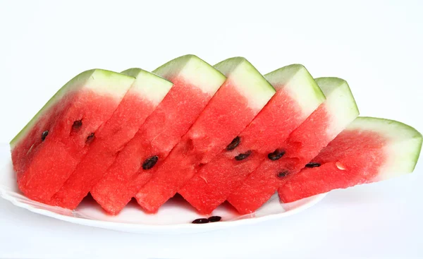 Skivor av saftiga vattenmelon serveras på whi — Stockfoto