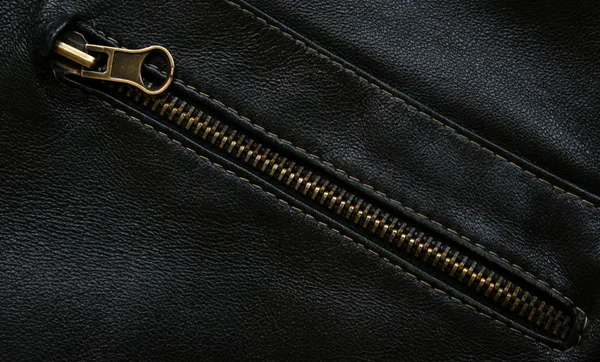 Zipper na textura de couro preto como b — Fotografia de Stock