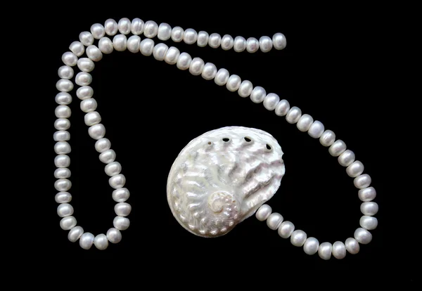 Weiße Perlen und nadelige Herzmuschel — Stockfoto