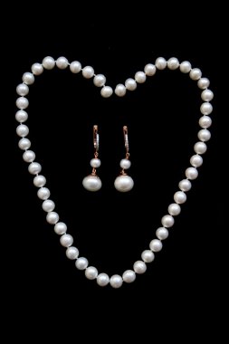 Necklace of white pearls and earrings clipart