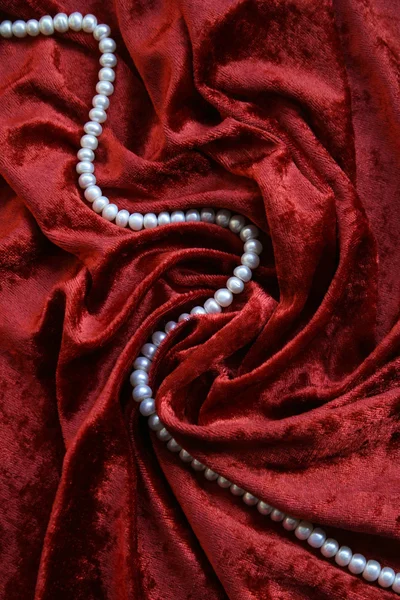 Perlas blancas sobre terciopelo de terracota —  Fotos de Stock